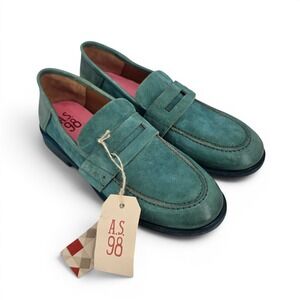A.S.98 Womens EU 41 Teal‎ Suede Penny Loafers Italian Leather Boho Luxe Artisan